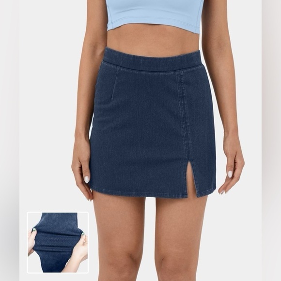 HalaraMagic™ High Waisted Split Hem Stretchy Knit Denim Mini Casual Skirt - Picture 1 of 3